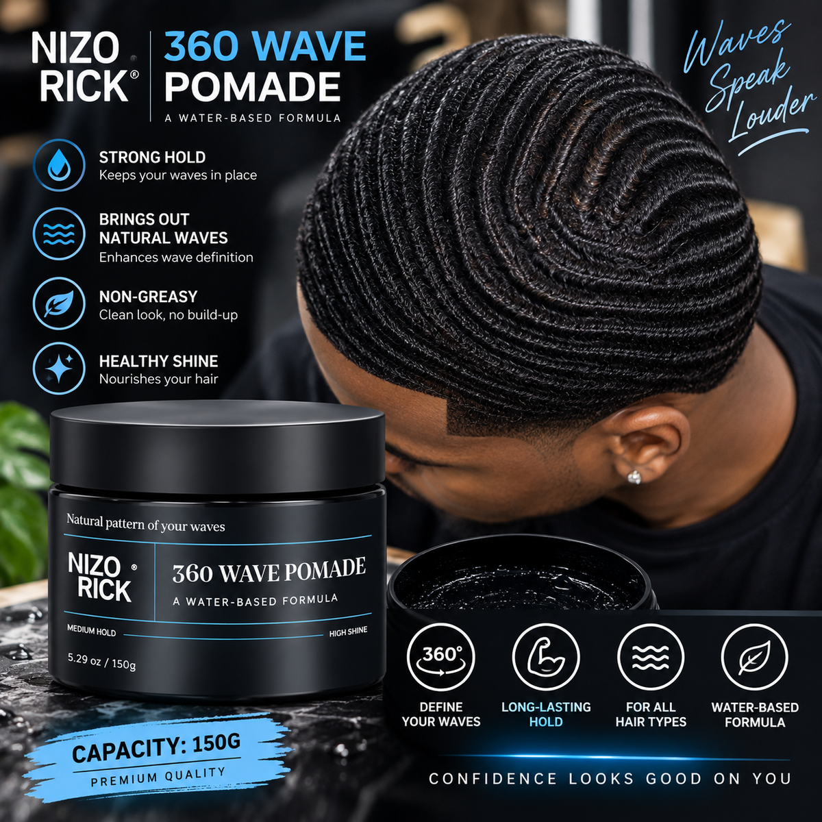 360 Wave Pomade for Men – Strong Hold, High Shine