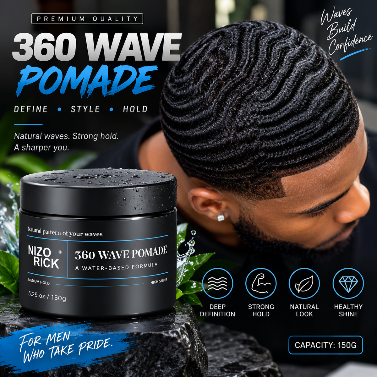 360 Wave Pomade for Men – Strong Hold, High Shine