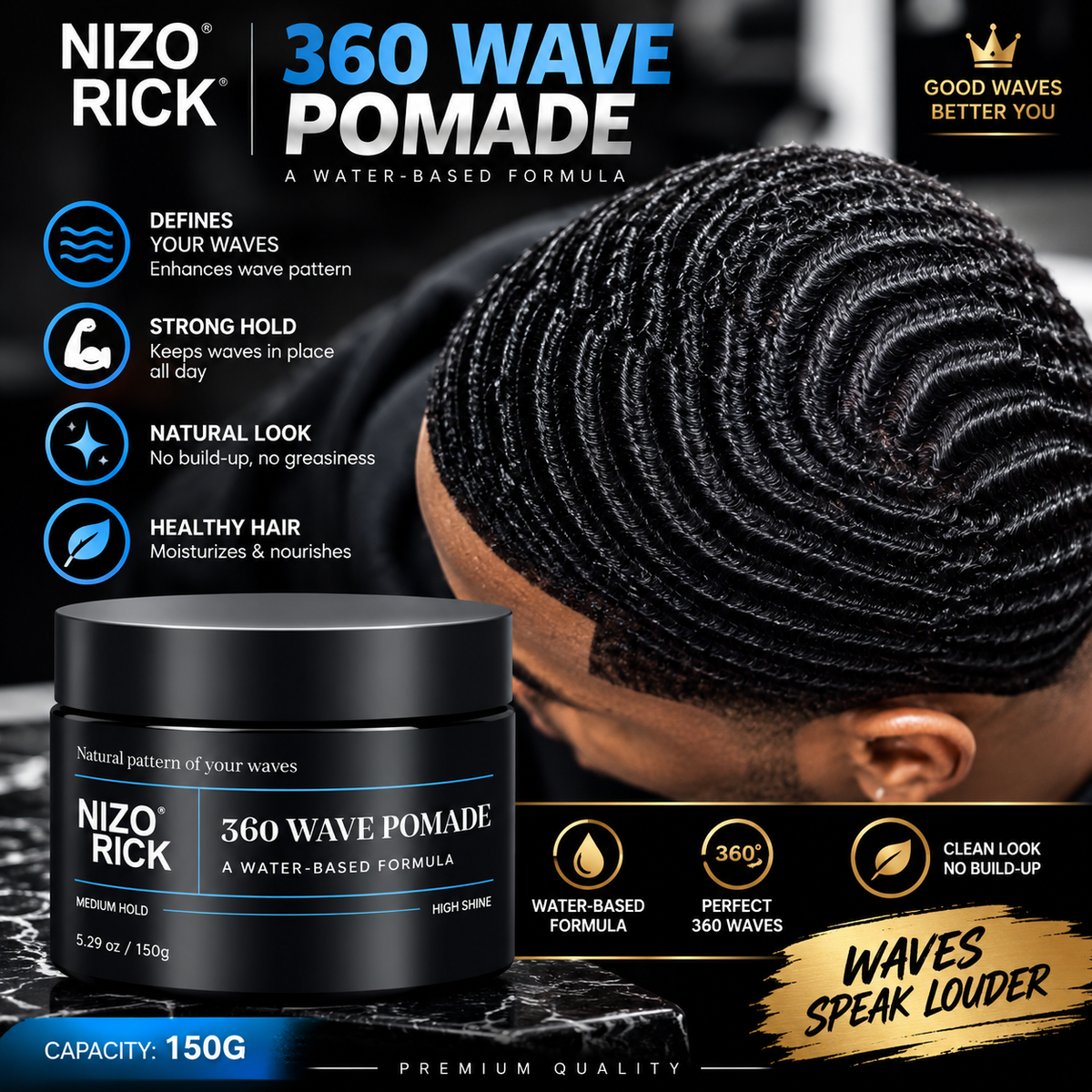 360 Wave Pomade for Men – Strong Hold, High Shine