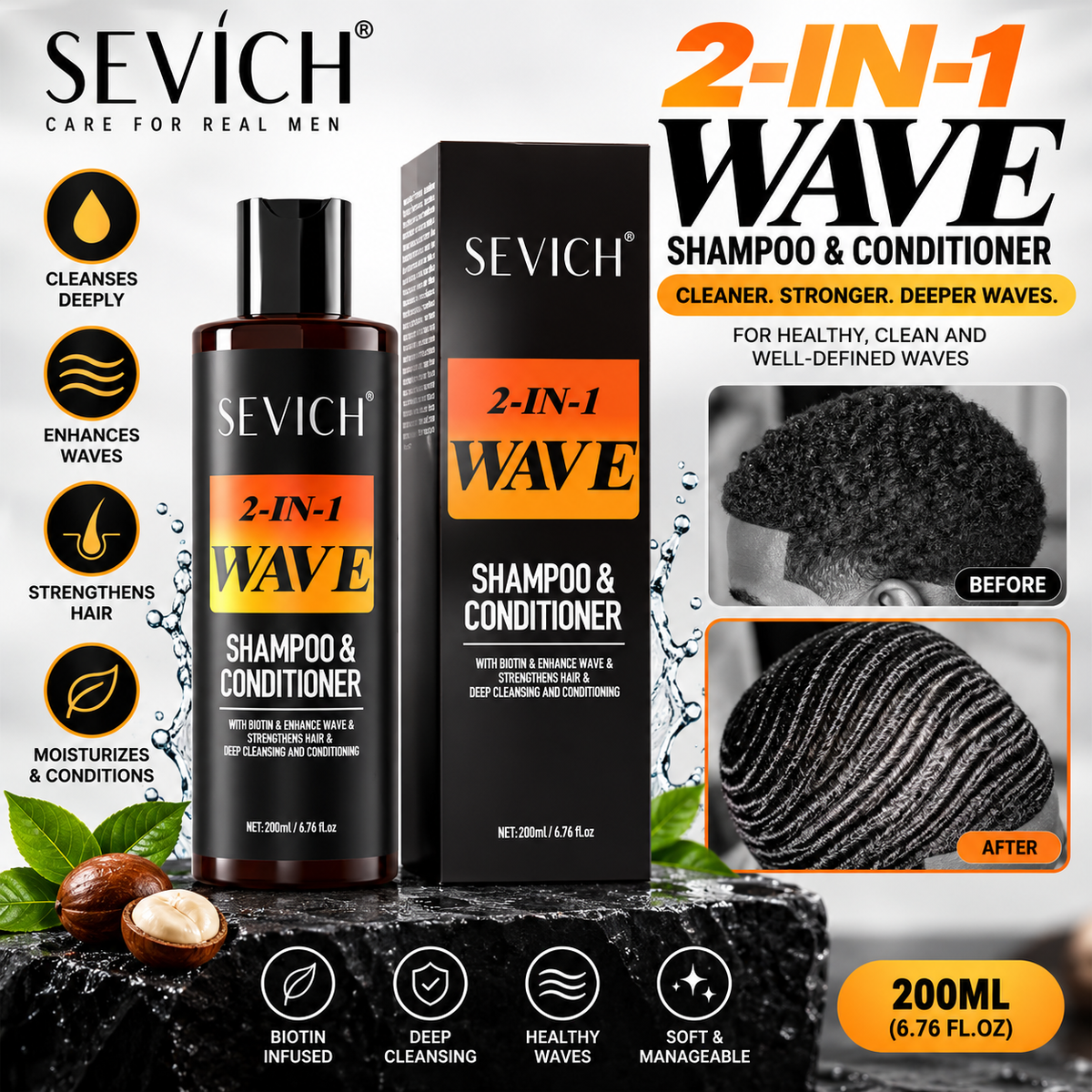 WaveMaster™ 2-in-1 Wave Shampoo & Conditioner – 200ml